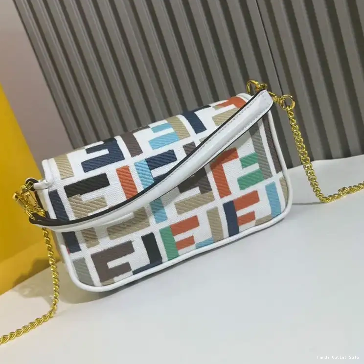 Affordable White Motif FF Multi Canvas In Fendi Baguette Bag Mini 0501